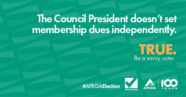 Statement: The Council President doesn't set membership dues independently. TRUE. Be a savvy voter.